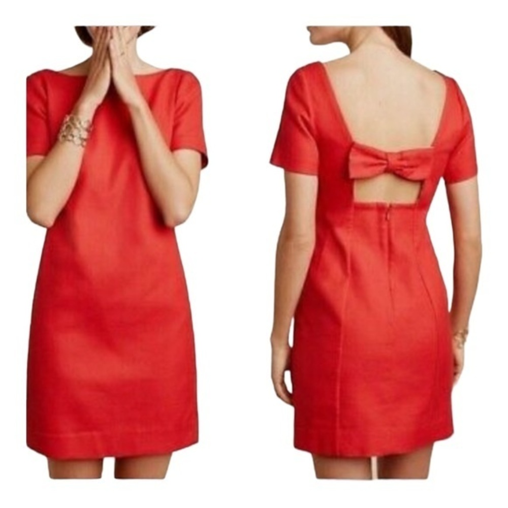 Anthropologie Maeve Alexia Bow Back Shift Dress Red NWT 6